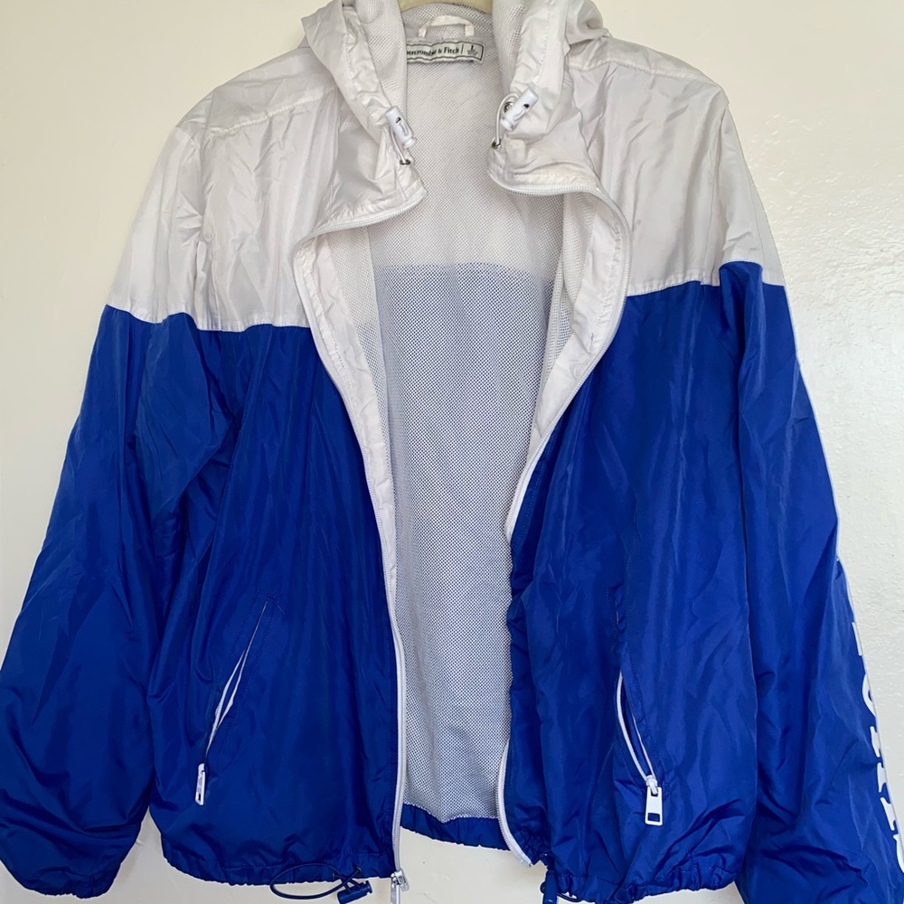 White and blue Windbreaker